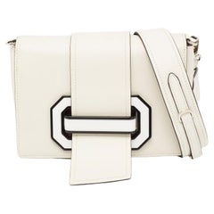 Prada White/Black Leather Plex Ribbon Flap Shoulder Bag