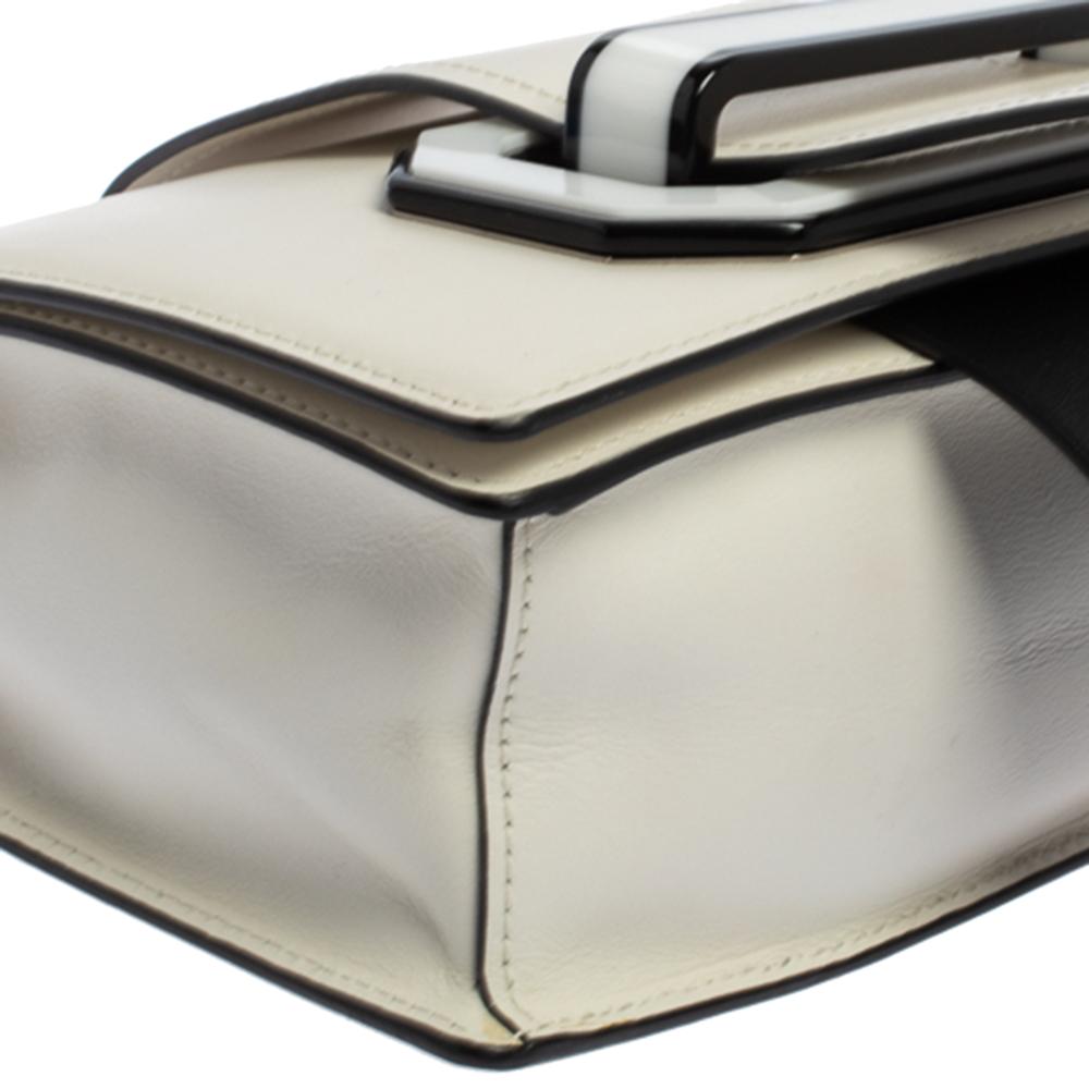 Prada White/Black Leather Plex Ribbon Shoulder Bag 10
