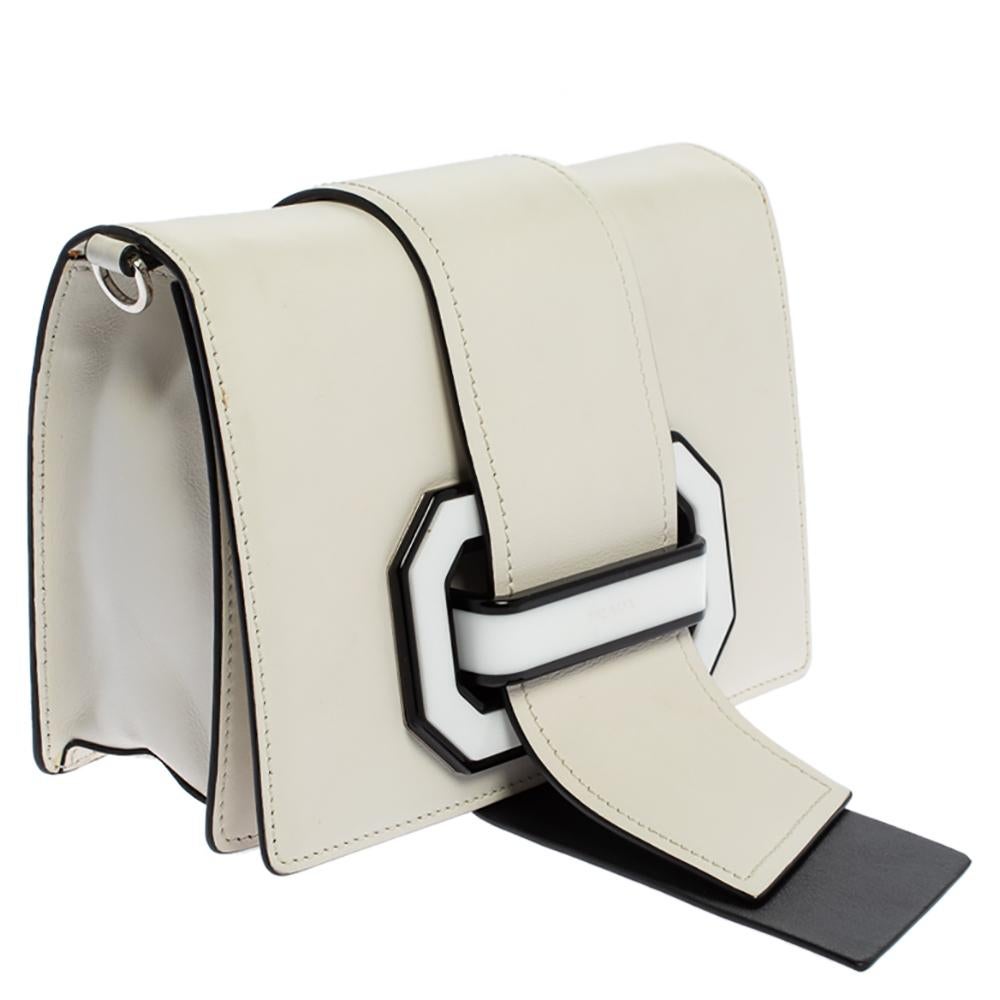 Beige Prada White/Black Leather Plex Ribbon Shoulder Bag