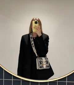 Prada White & Black Madras Embroidered Calfskin Leather Cahier