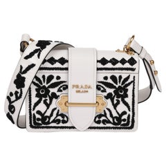 Prada White & Black Madras Embroidered Calfskin Leather Cahier