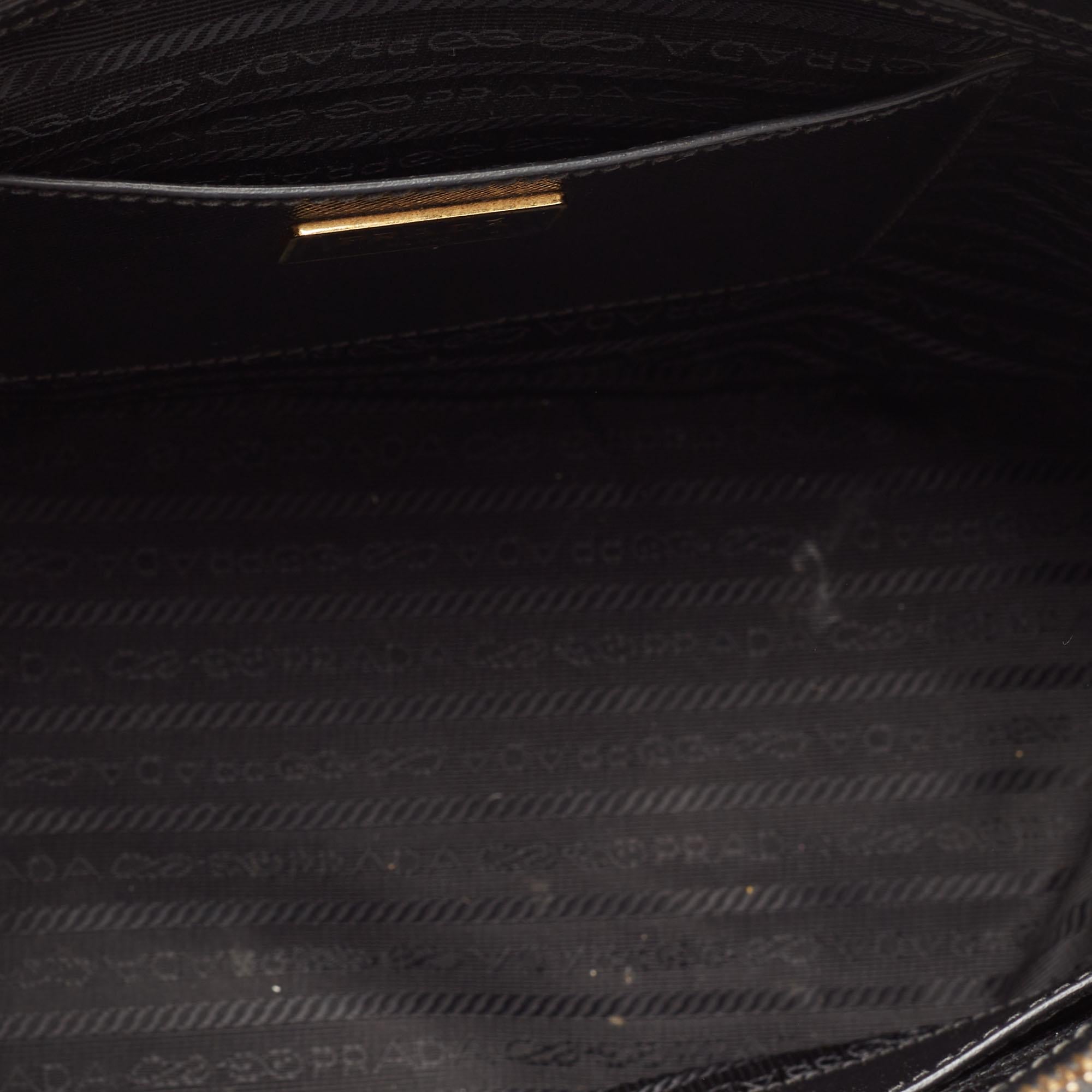 Prada White/Black Saffiano Lux Leather Medium Double Zip Tote 6