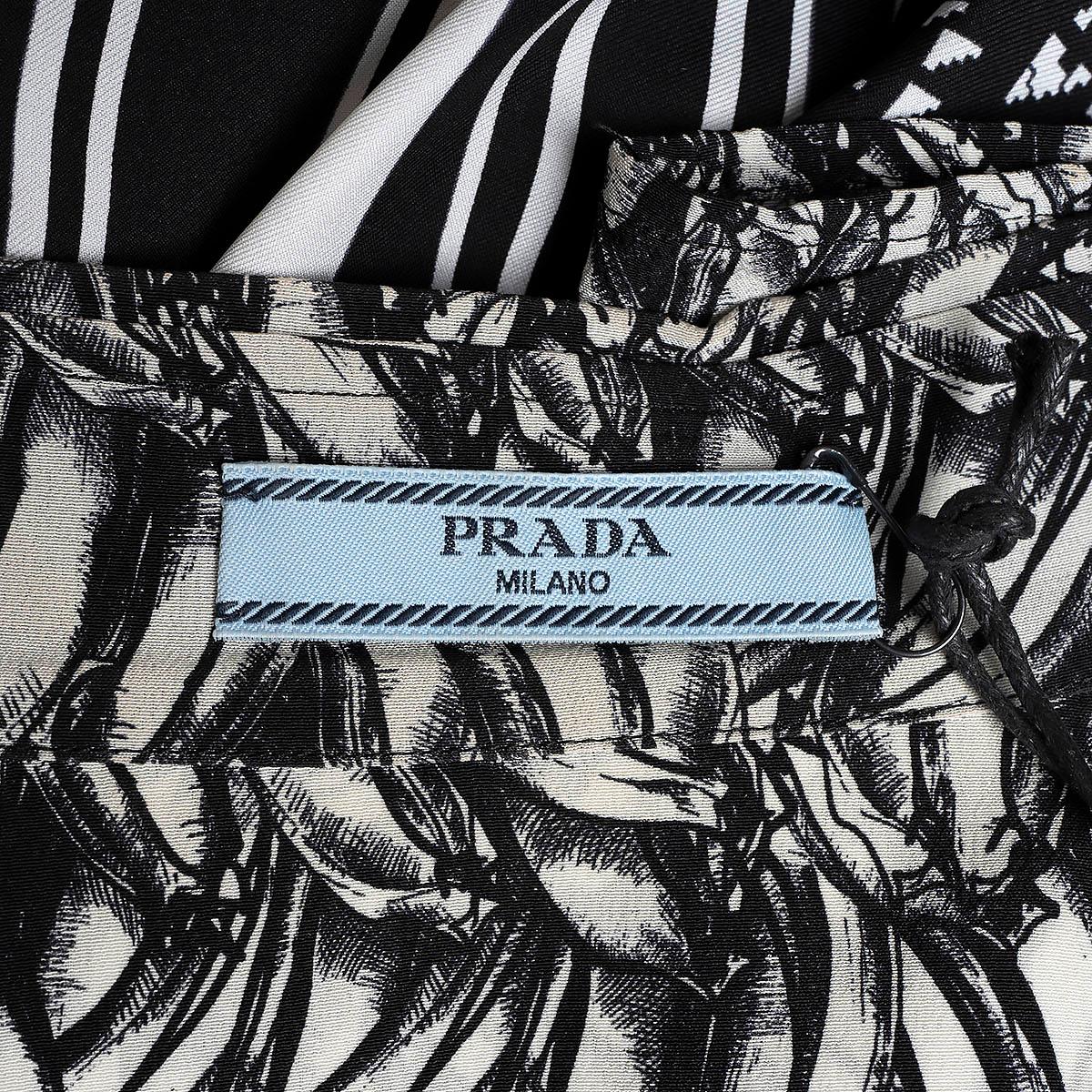 PRADA chemise boutonnée en soie blanche et noire 2018 BANANA 38 XS en vente 3