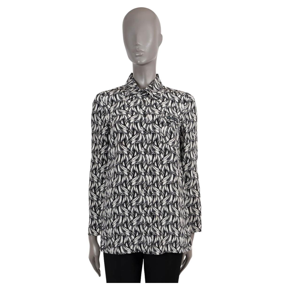 PRADA chemise boutonnée en soie blanche et noire 2018 BANANA 38 XS en vente