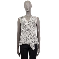 PRADA Camicia senza maniche con scollo a V in seta bianca e nera 44 L