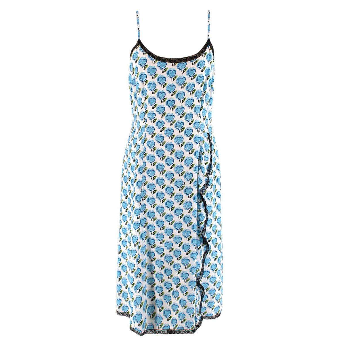  Prada White & Blue Hearts Print Lace Trim Cami Dress - Us size 8 For Sale