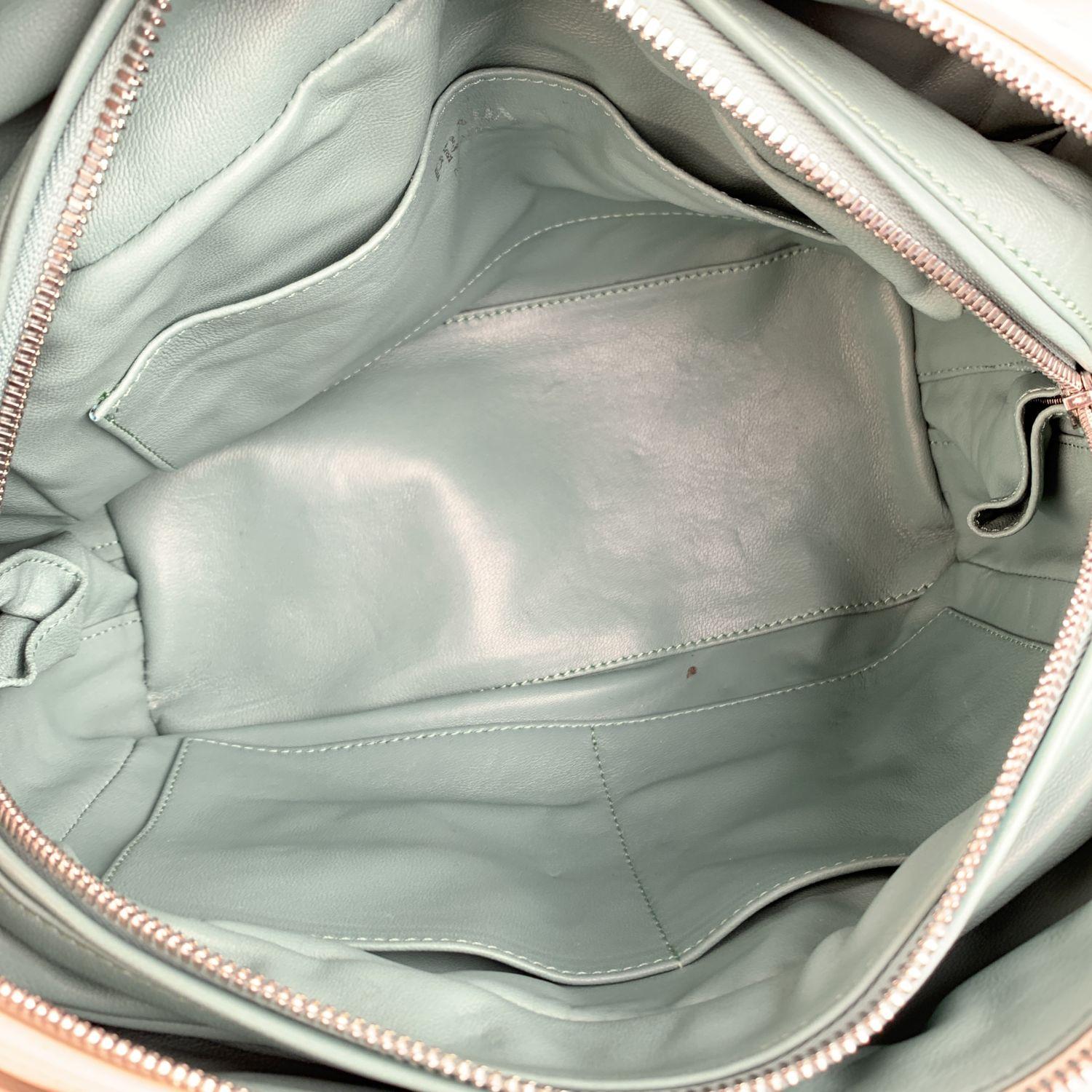 Prada White Blue Soft Leather Inside Bag Satchel with Strap 1BB009 1