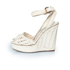 Prada, white braided leather peep toe wedge