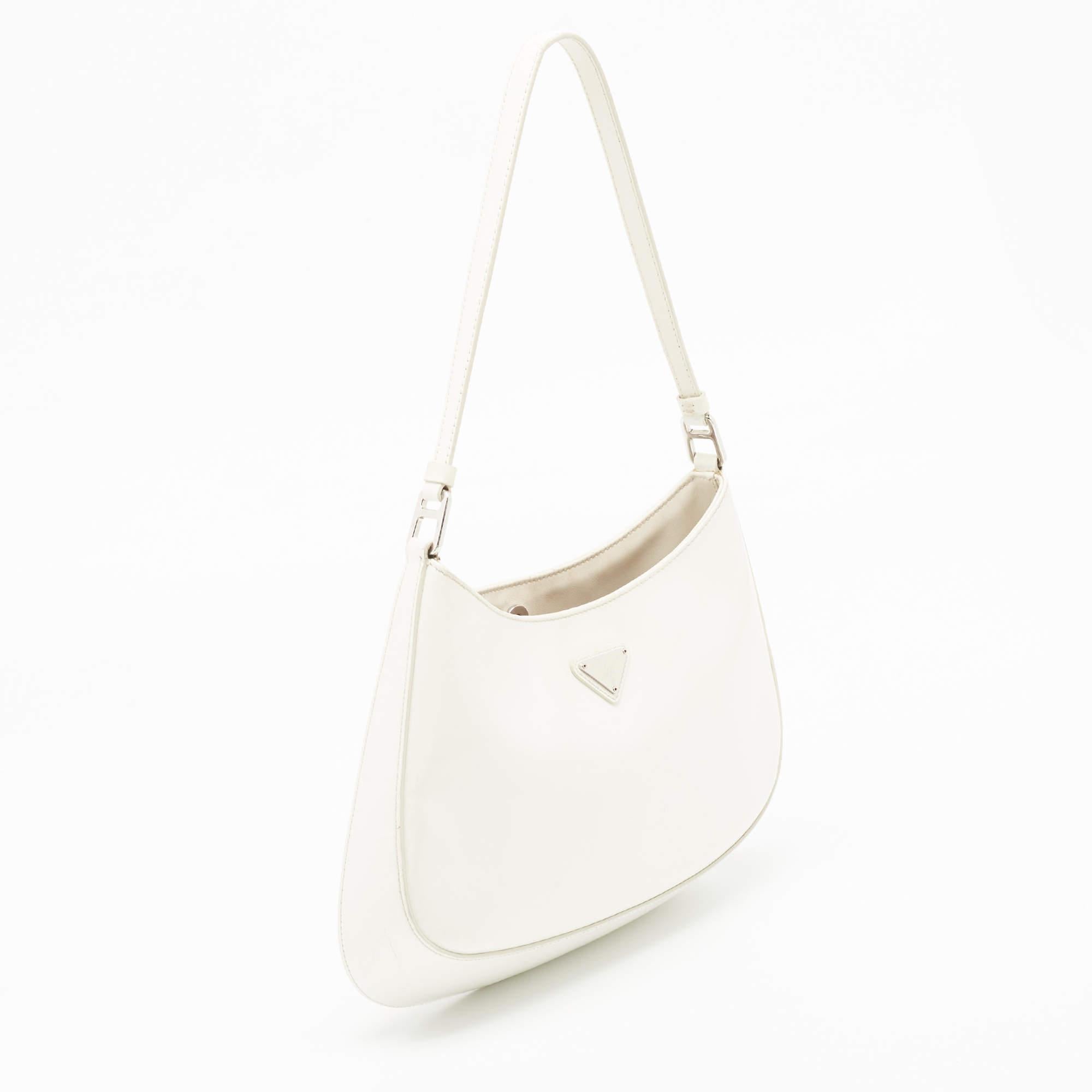 Prada White Brushed Leather Cleo Shoulder Bag 9