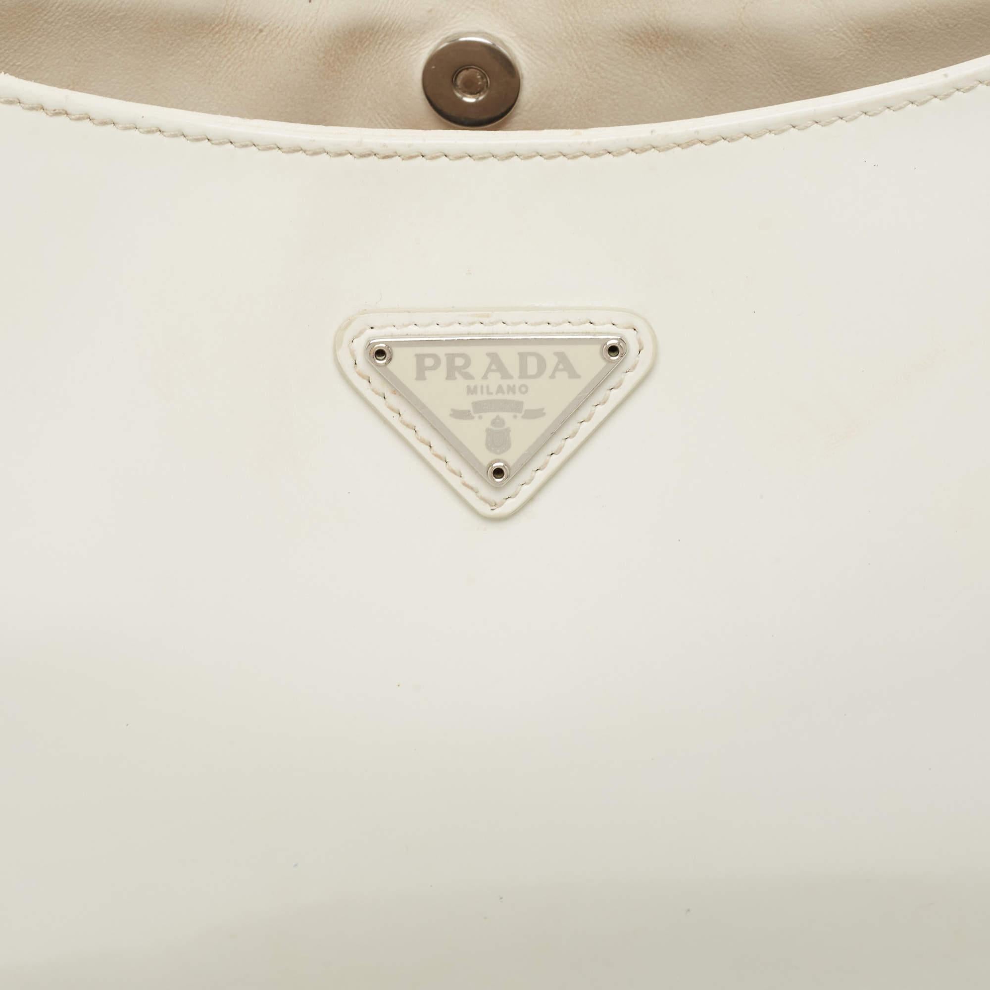Prada White Brushed Leather Cleo Shoulder Bag 10
