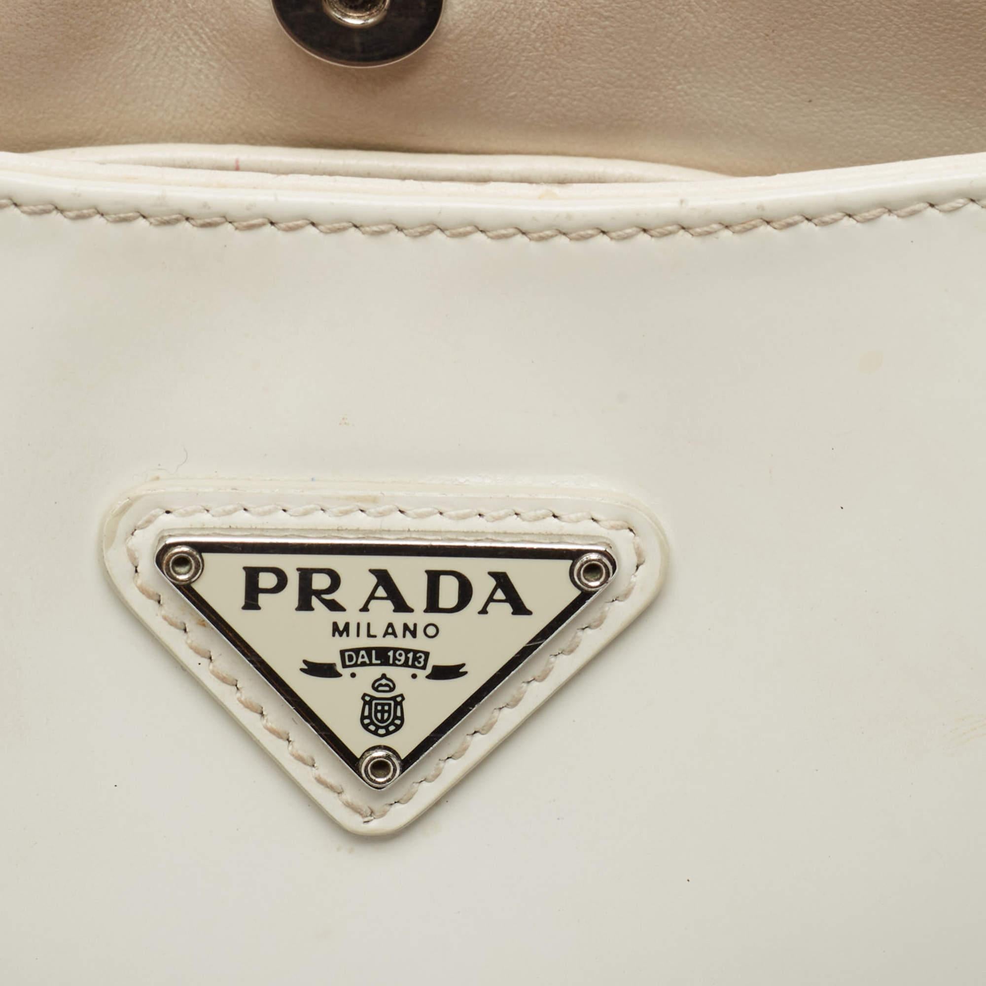 Prada White Brushed Leather Cleo Shoulder Bag 13