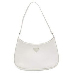 Used Prada White Brushed Leather Cleo Shoulder Bag