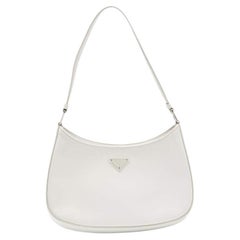 Prada White Brushed Leather Cleo Shoulder Bag