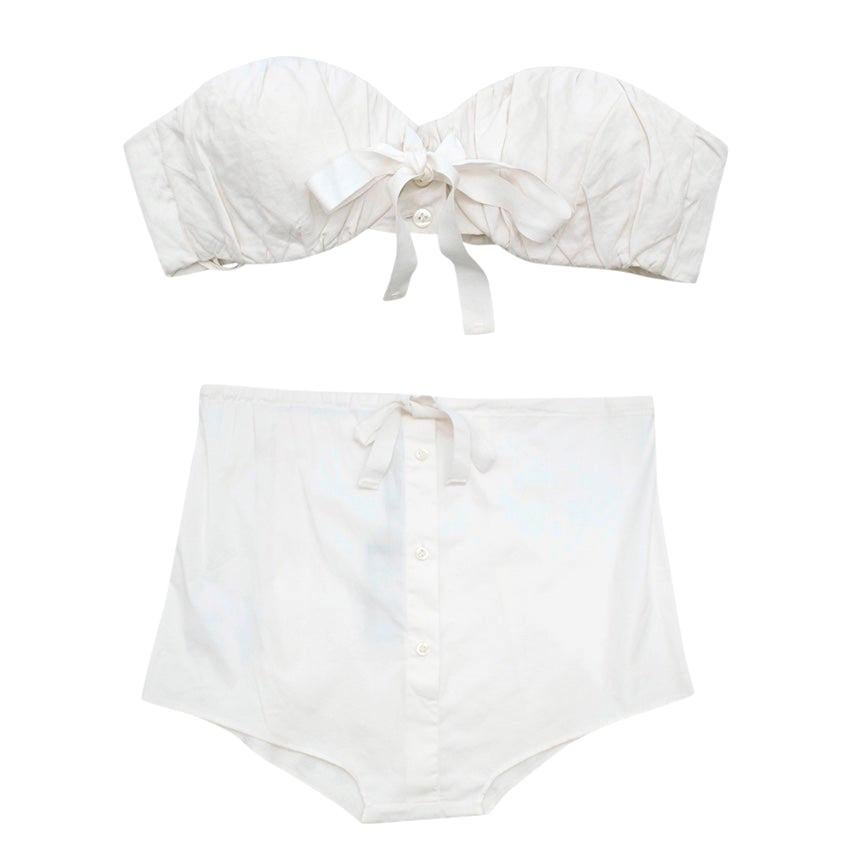 Prada White Button Down Bandeau Top & High Waist Panties M
