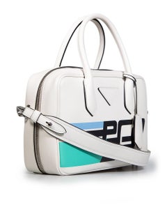 Prada White Calf Leather Logo City Duffle Bag