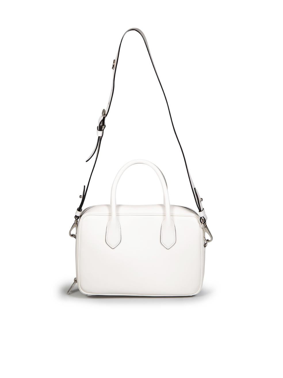 Gray Prada White Calf Leather Logo City Duffle Bag