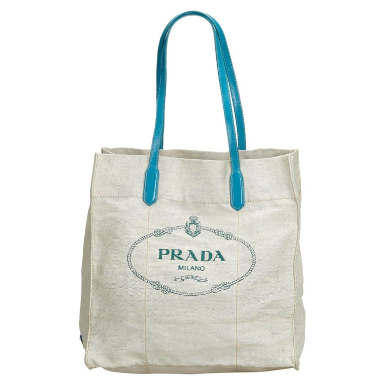 Prada White Canvas Fabric Canapa Tote Bag Italy at 1stdibs