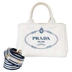 PRADA white canvas SMALL CANAPA Tote Bag