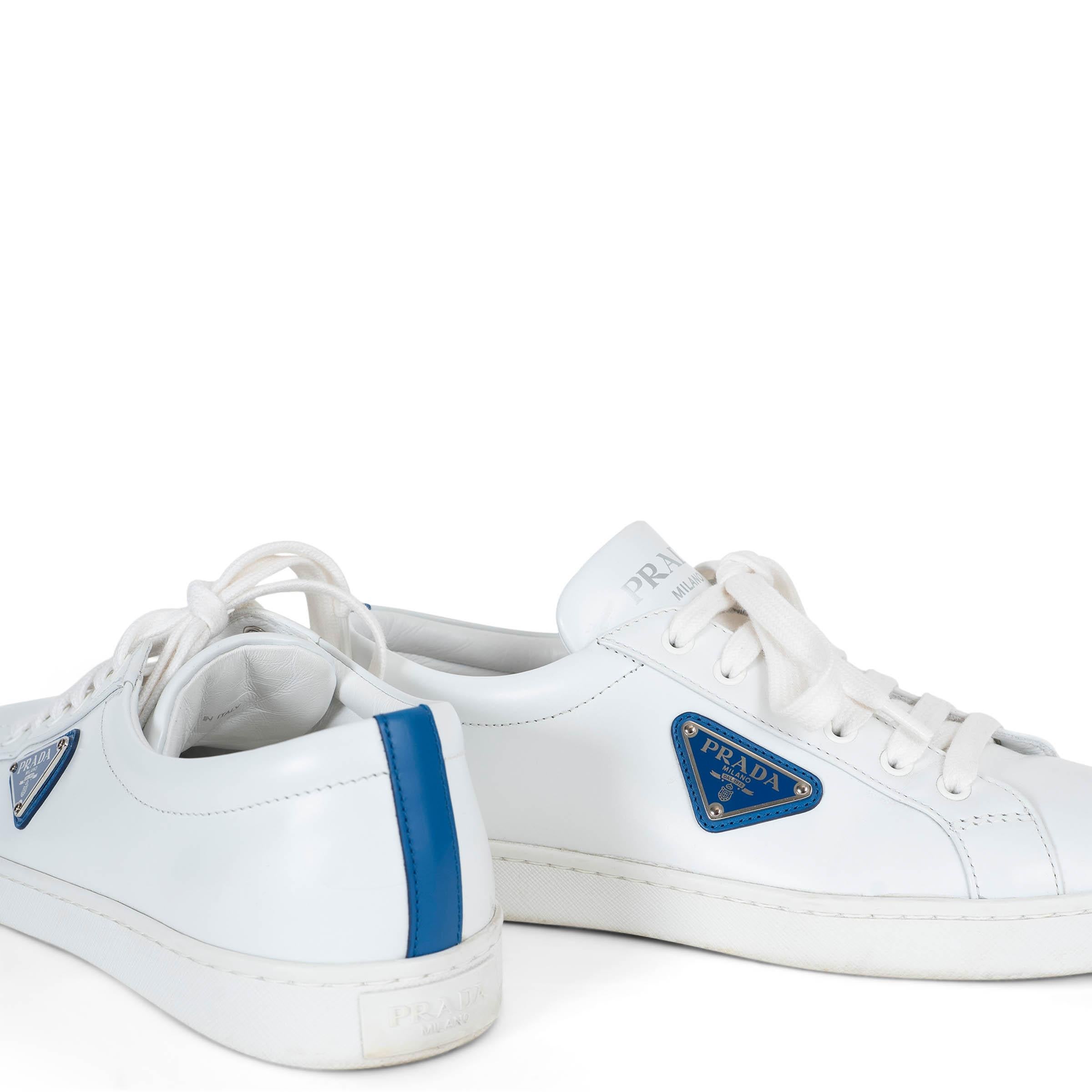 PRADA weiß & kobalt leder 2022 LANE Turnschuhe Schuhe 38 im Angebot 1