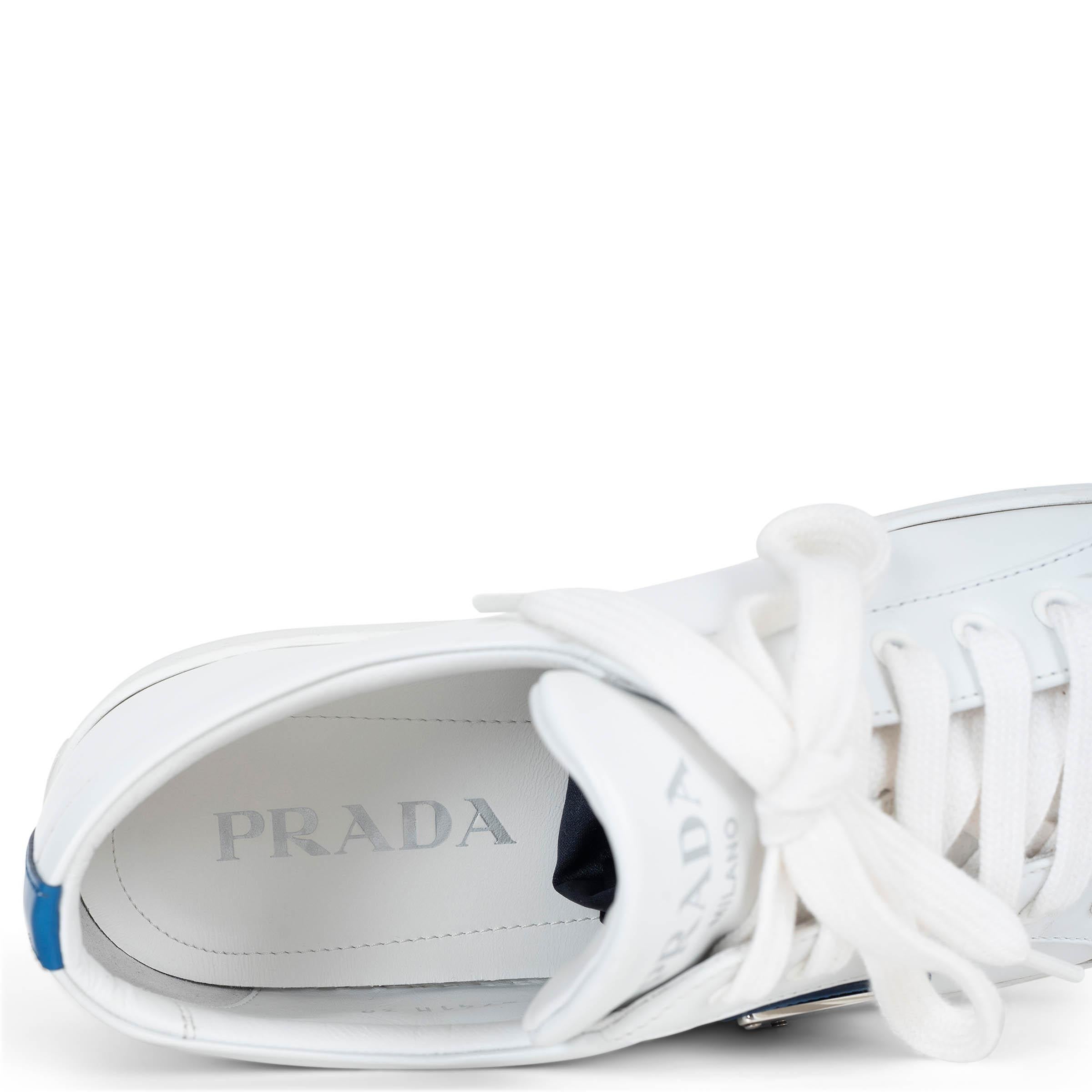 PRADA weiß & kobalt leder 2022 LANE Turnschuhe Schuhe 38 im Angebot 2