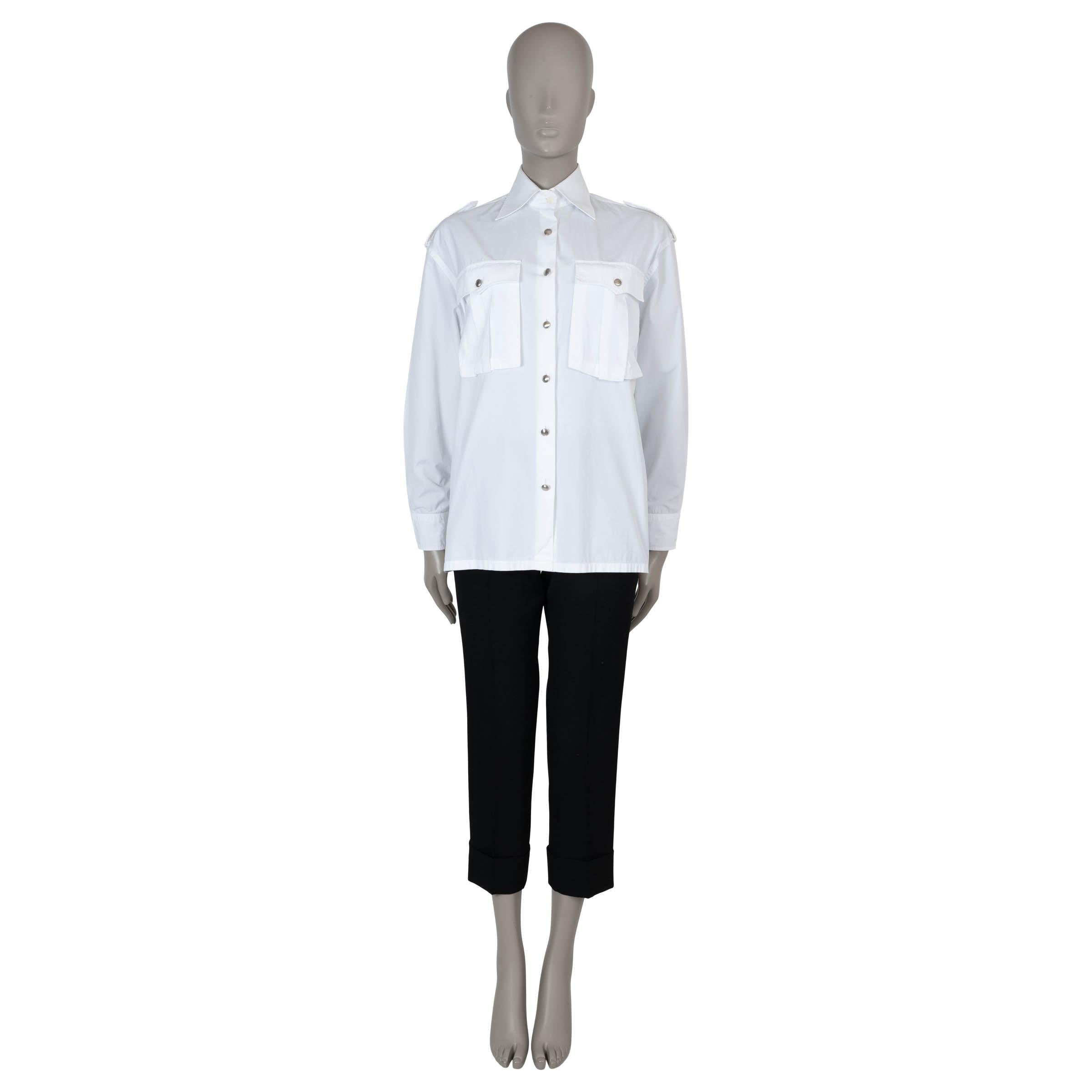 PRADA white cotton 2019 MILITARY POPLIN Button-Up Shirt 38 XS In Excellent Condition For Sale In Zürich, CH
