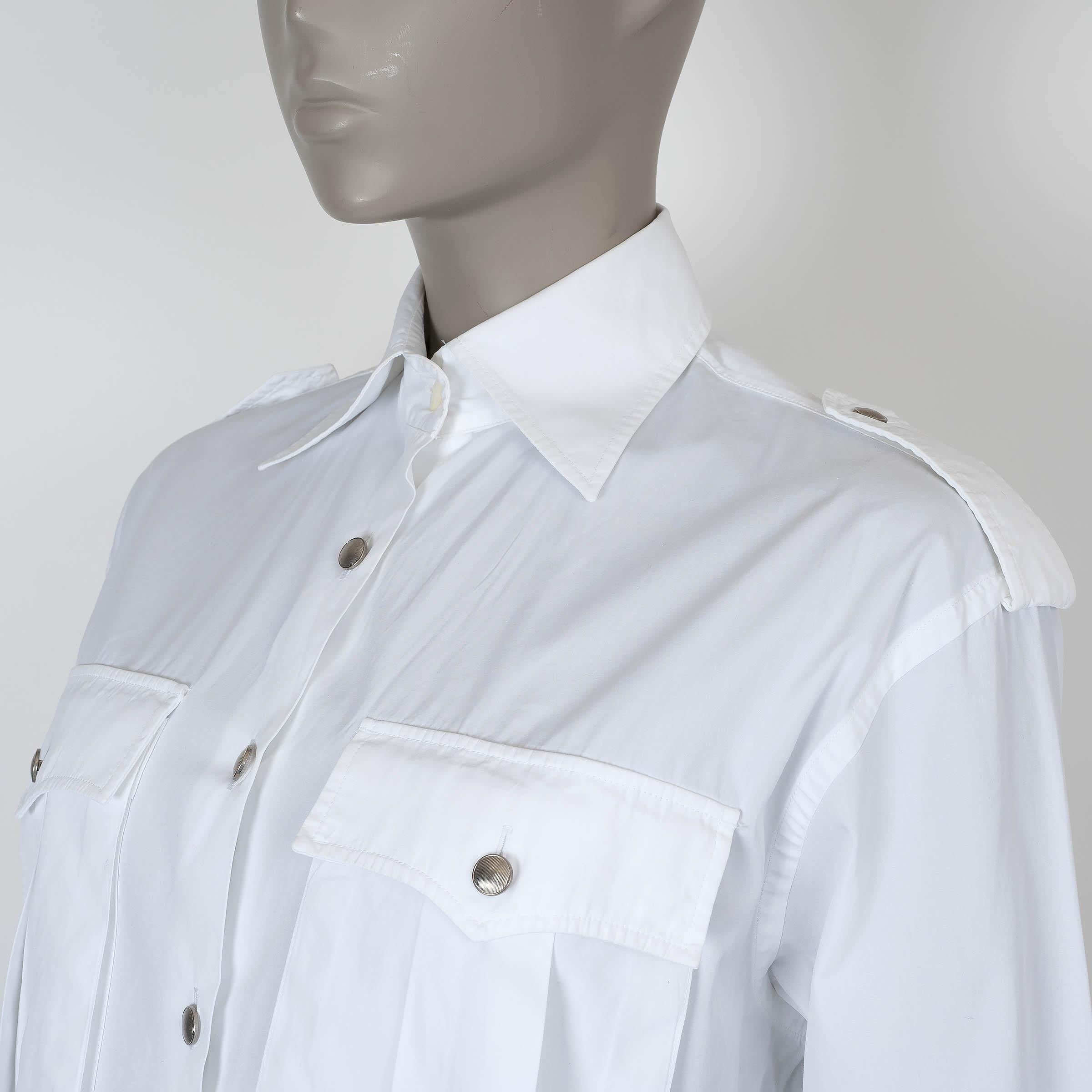 Women's PRADA white cotton 2019 MILITARY POPLIN Button-Up Shirt 38 XS For Sale