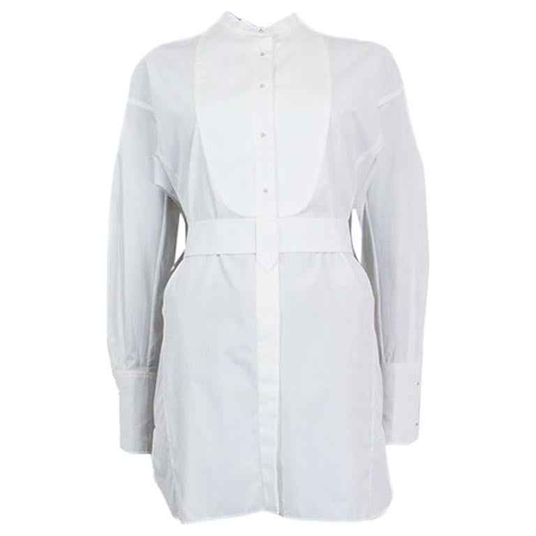 PRADA white cotton Belted Tunic Shirt 38 XS For Sale