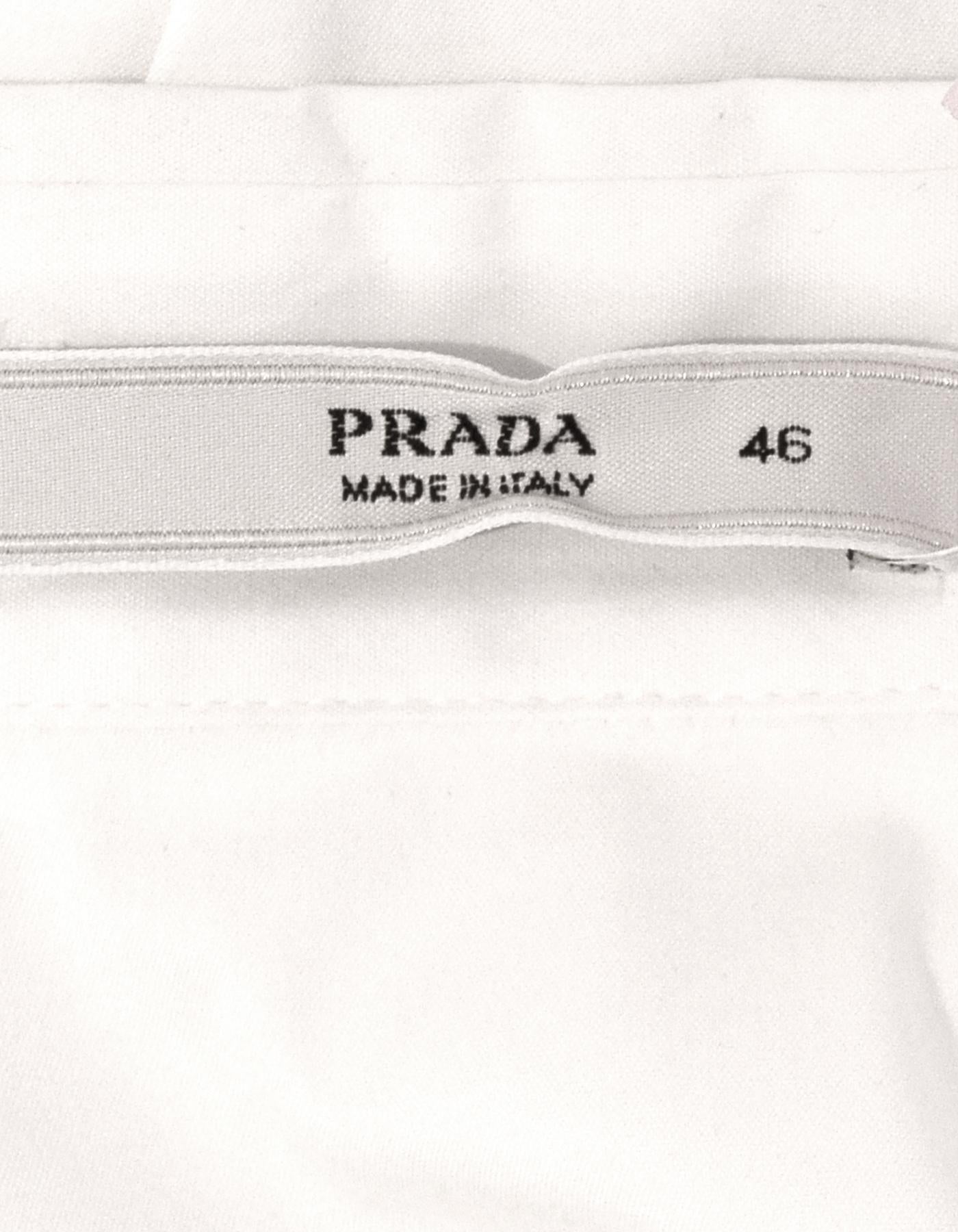 Prada White Cotton Blend Criss-Cross Front Blouse sz IT 46 In Excellent Condition In New York, NY