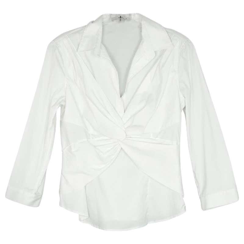 Prada White Cotton Blend Criss-Cross Front Blouse sz IT 46 For Sale at ...