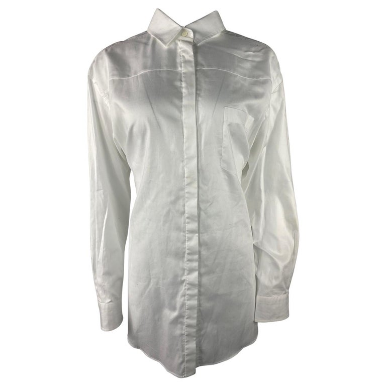Chic Womens Vintage Collared Shirt Egg Shell Hued Button 