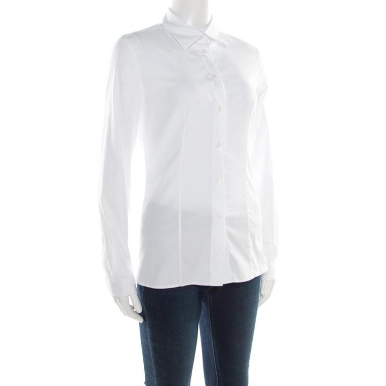Prada White Cotton Button Front Long Sleeve Shirt S For Sale at 1stDibs ...