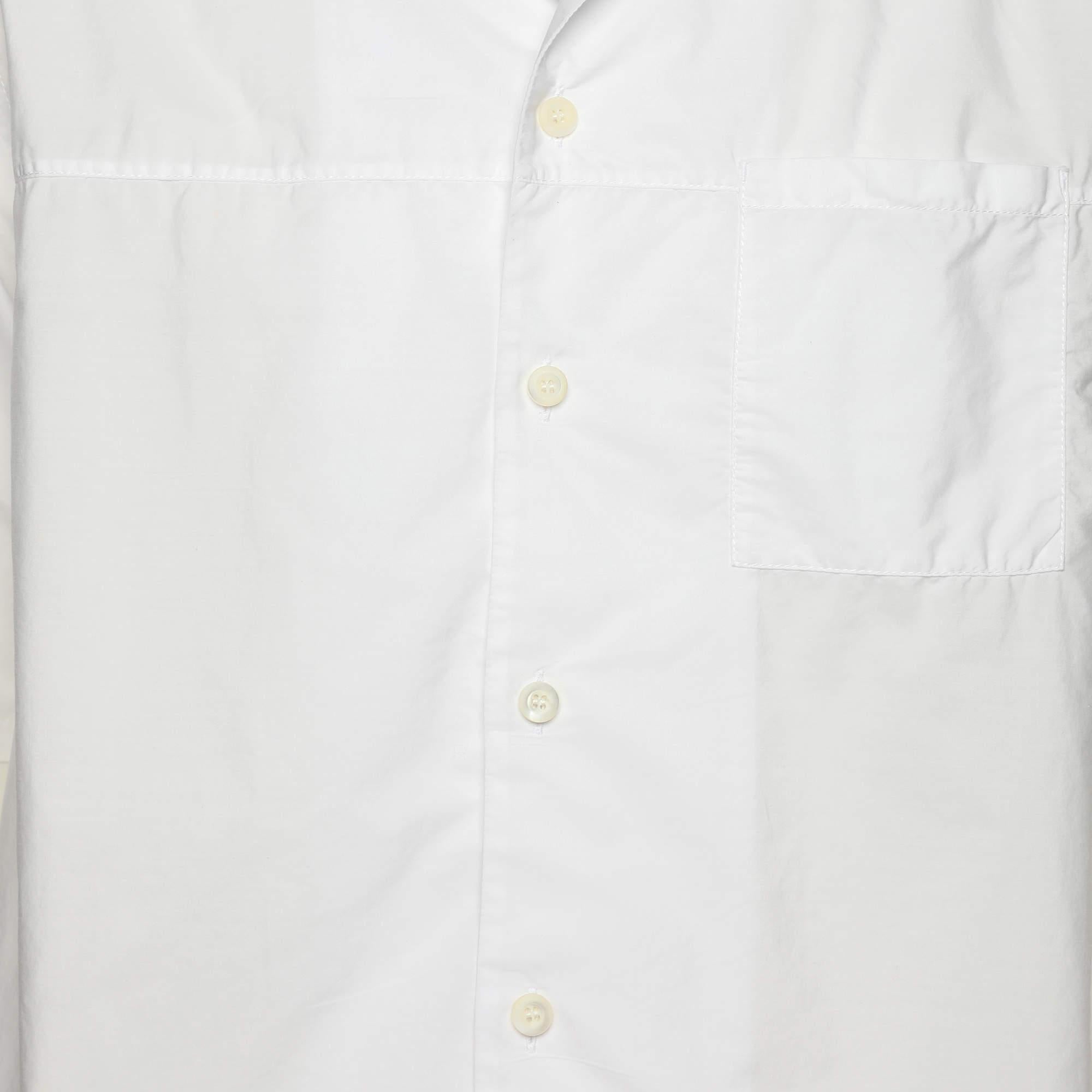Gray Prada White Cotton Contrast Striped Bottom Button Front Shirt M