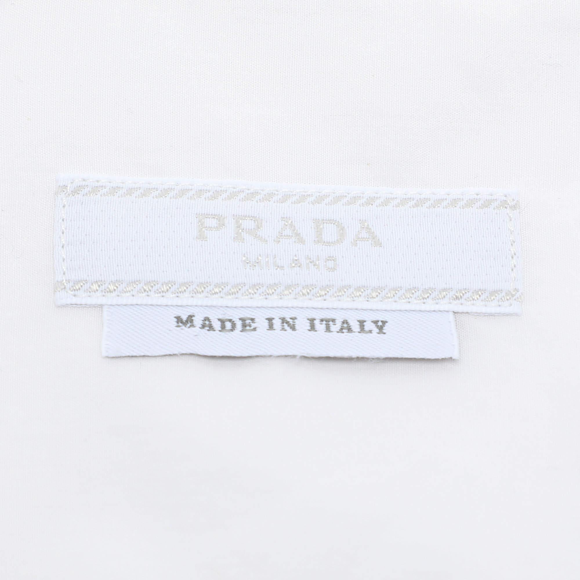 Prada White Cotton Contrast Striped Bottom Button Front Shirt M In Good Condition In Dubai, Al Qouz 2