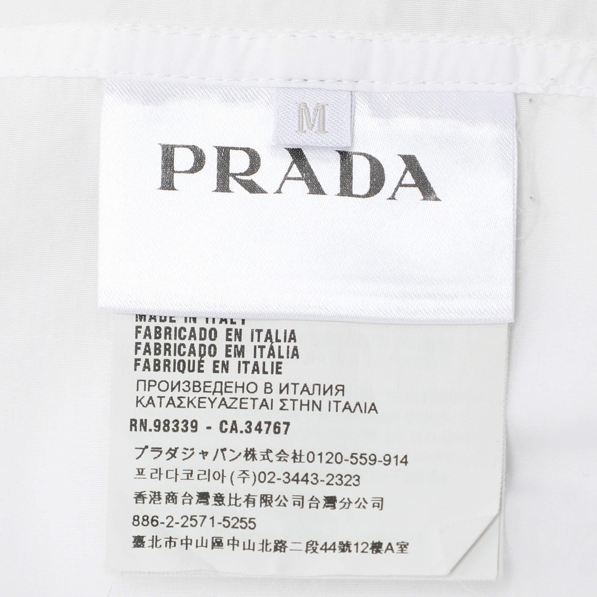 Men's Prada White Cotton Contrast Striped Bottom Button Front Shirt M
