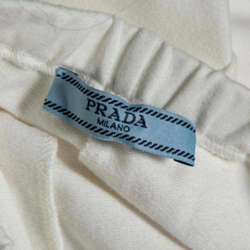 Women's Prada White Cotton Contrast Trimmed Track Pants M For Sale
