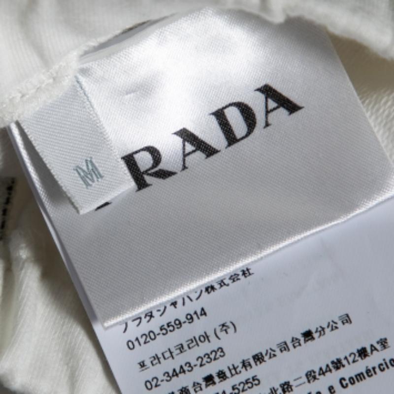 Prada White Cotton Contrast Trimmed Track Pants M For Sale 2
