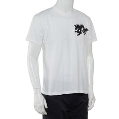 Prada White Cotton Dragon Embroidered Crewneck T-Shirt XXL