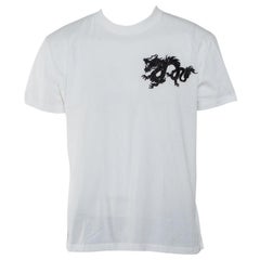 Prada White Cotton Dragon Embroidered Crewneck T-Shirt XXL