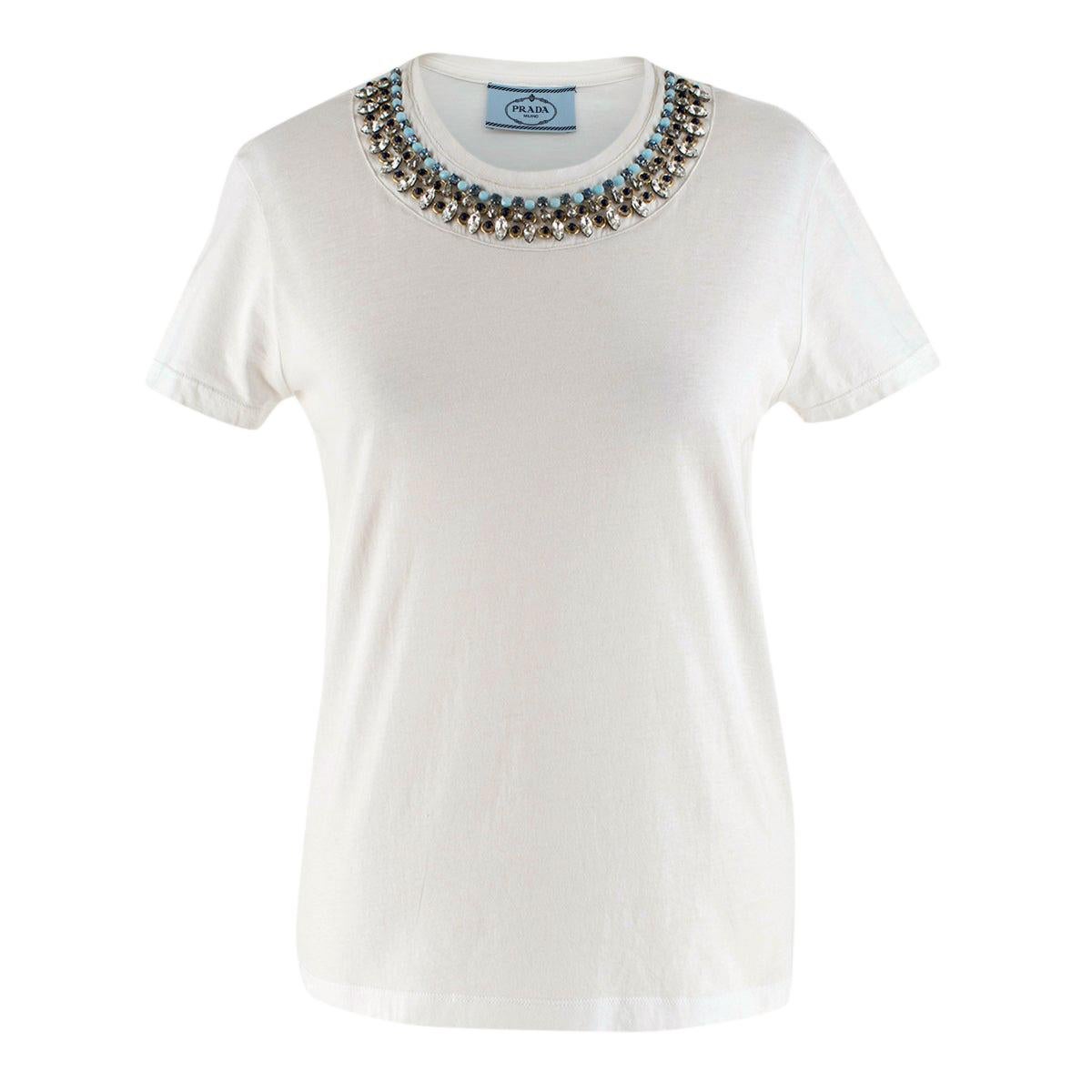 Prada White Cotton Embellished T-shirt estimated SIZE XS-S at 