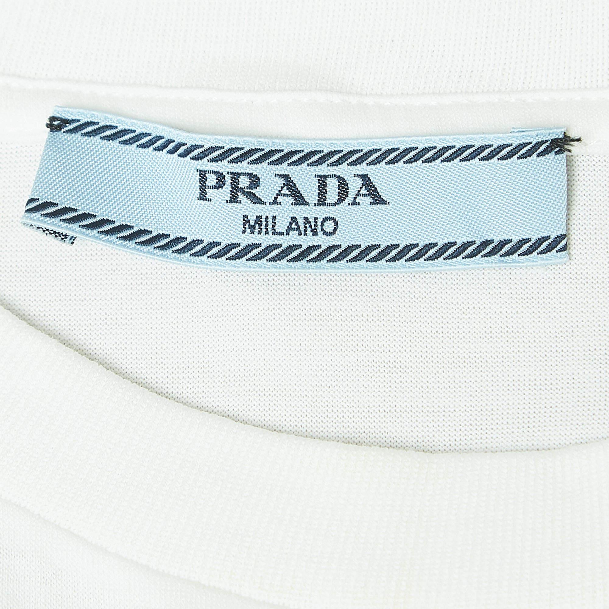 Prada White Cotton Knit Re-Nylon Pouch Docking T-Shirt L 1