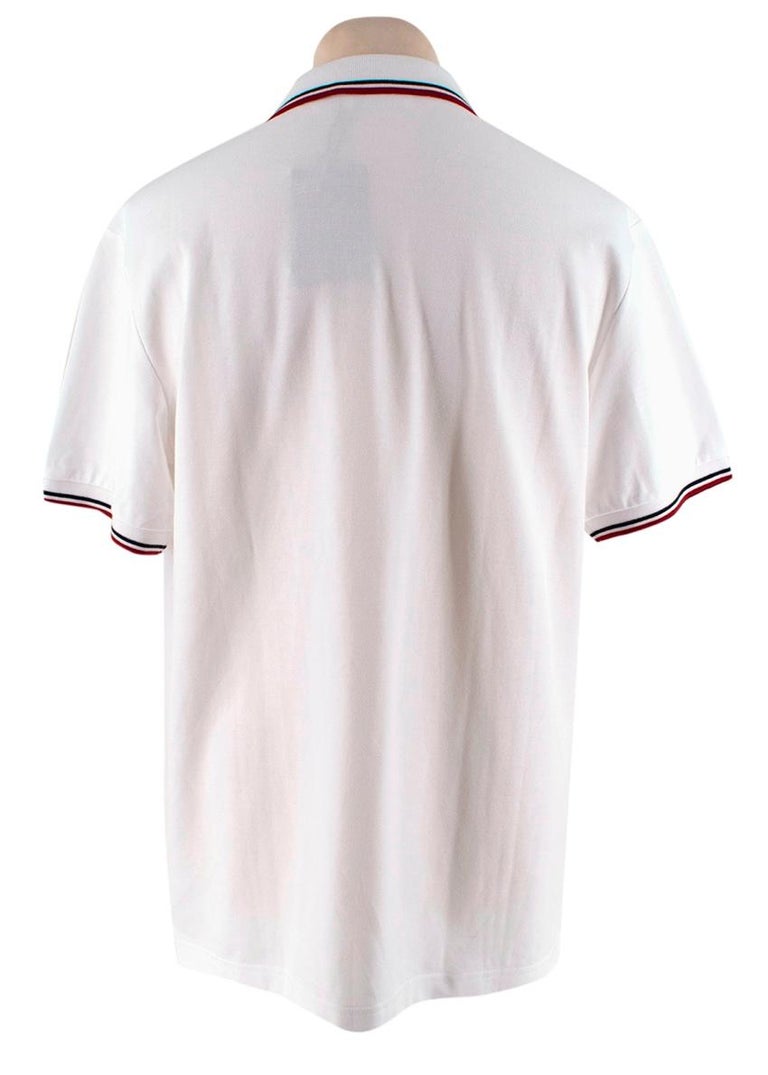 Gray Prada White Cotton Pique Contrast Trim Polo Shirt For Sale
