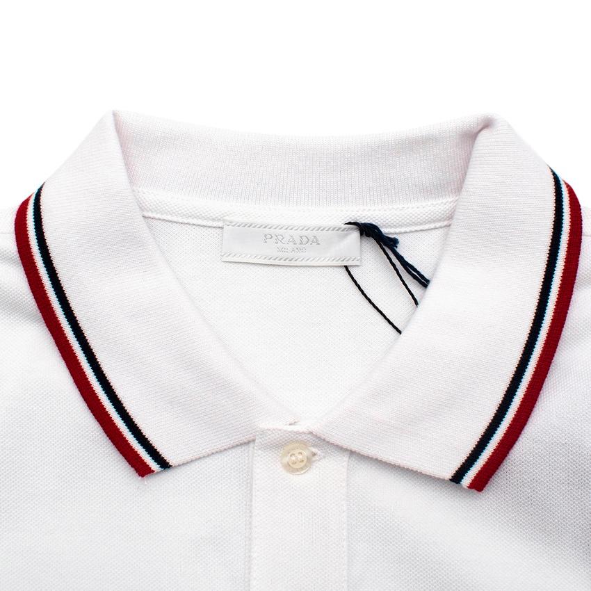 Prada White Cotton Pique Contrast Trim Polo Shirt For Sale at 1stDibs