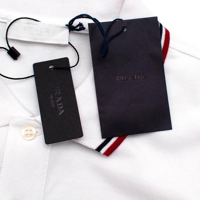 Men's Prada White Cotton Pique Contrast Trim Polo Shirt For Sale