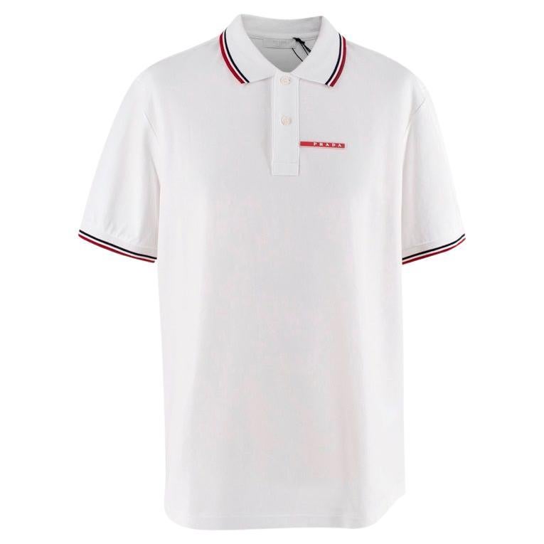 Prada White Cotton Pique Contrast Trim Polo Shirt For Sale at 1stDibs |  prada collar shirt