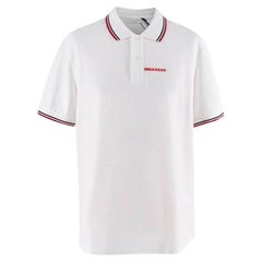 Polo Prada in piqué di cotone bianco con bordi a contrasto