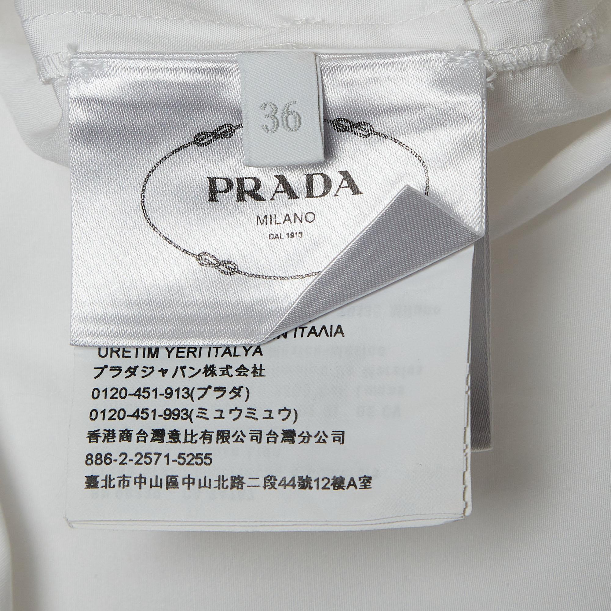 Prada Weißer Baumwoll-Poplin-Spielanzug mit Gürtel und Gürtel im Hemdstil XS 1