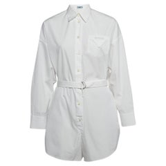 Prada White Cotton Poplin Belted Shirt Style Playsuit XS