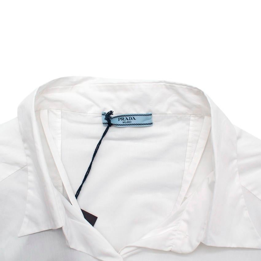 Gray Prada White Cotton-Poplin Logo Applique Shirt For Sale