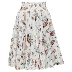 PRADA white cotton retro cartoon car print elasticated waistband skirt