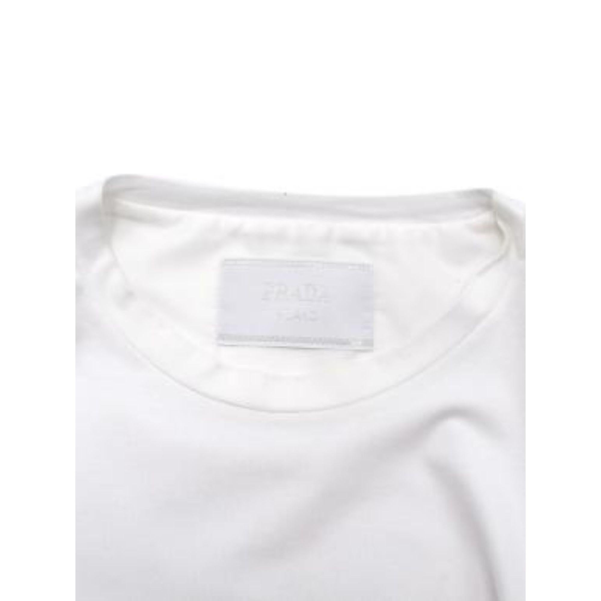 Prada White Cotton T-shirt with Nylon Pocket For Sale 2